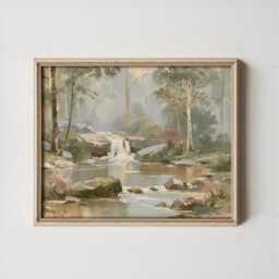 Forest Waterfall Poster, Green Landscape Print, Nature Wall Art, Paper - thumbnail 3
