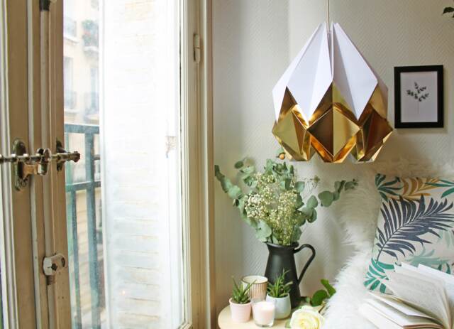 Last Items - Origami Lampshade in White & Gold Paper, Large Size - image 1