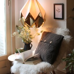 Last Items - Origami Lampshade in White & Gold Paper, Large Size - thumbnail 3