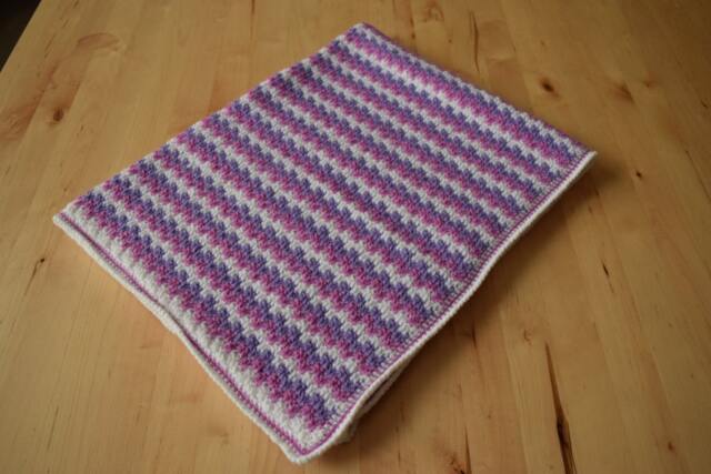 Crocheted Baby Blanket Pink Purple Striped Acrylic Blend - 25x34In - image 1