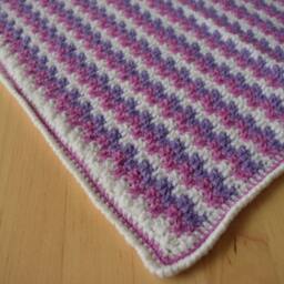 Crocheted Baby Blanket Pink Purple Striped Acrylic Blend - 25x34In - thumbnail 3