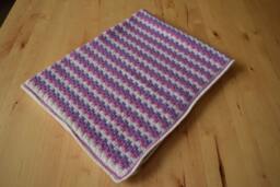 Crocheted Baby Blanket Pink Purple Striped Acrylic Blend - 25x34In - thumbnail 1