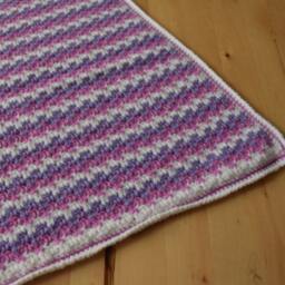Crocheted Baby Blanket Pink Purple Striped Acrylic Blend - 25x34In - thumbnail 4