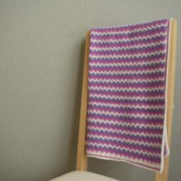 Crocheted Baby Blanket Pink Purple Striped Acrylic Blend - 25x34In - thumbnail 2