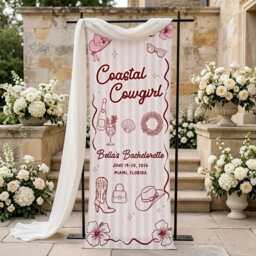 Personalized Bachelorette Banner Coastal Cowgirl, Custom Striped Wall Tapestry, Beach Bach Party Decor, Bride To Be Celebration Sign 2026 - thumbnail 1