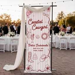 Personalized Bachelorette Banner Coastal Cowgirl, Custom Striped Wall Tapestry, Beach Bach Party Decor, Bride To Be Celebration Sign 2026 - thumbnail 2