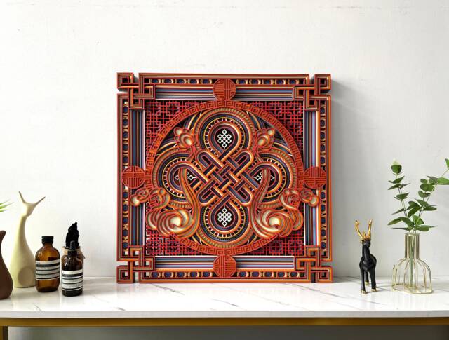 Peace Knot Wood Wall Art, Geometric Layered Wooden Sculpture, Zen Laser Cut Decor & Housewarming Gift - image 1