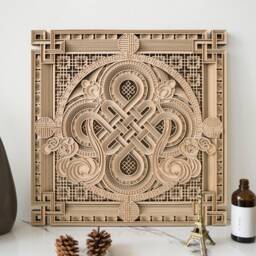 Peace Knot Wood Wall Art, Geometric Layered Wooden Sculpture, Zen Laser Cut Decor & Housewarming Gift - thumbnail 2