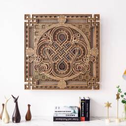 Peace Knot Wood Wall Art, Geometric Layered Wooden Sculpture, Zen Laser Cut Decor & Housewarming Gift - thumbnail 3