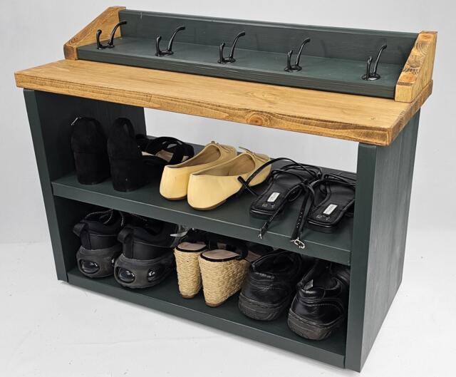 Handmade Wooden Shoe Rack Bench With Coat Rack Entryway Organizer - image 1