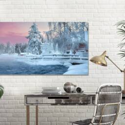 Frozen Winter Lake , Snow, Sunrise, Lake, River, Panoramic, Home D??cor, Mounted Canvas Wall Art Print - thumbnail 3