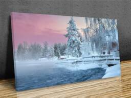 Frozen Winter Lake , Snow, Sunrise, Lake, River, Panoramic, Home D??cor, Mounted Canvas Wall Art Print - thumbnail 1