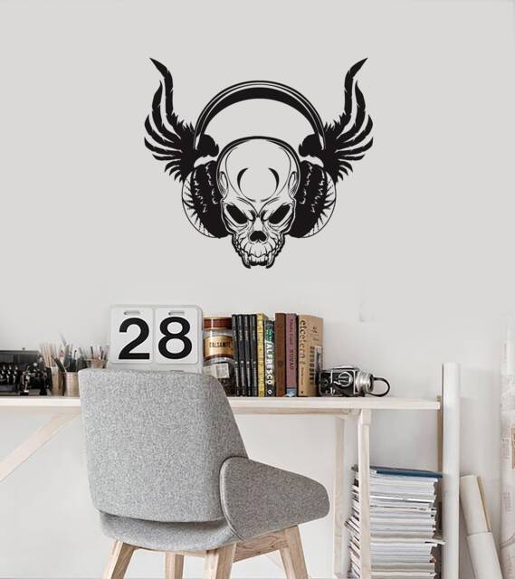 Skull Vinyl Wall Decal Headphones Wings Teen Room Decor Art Stickers Mural - #2765Di - image 1