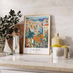 Lebanon Poster, Beirut Middle East Mediterranean Ancient Ruins Souk Lebanese Decor - thumbnail 2