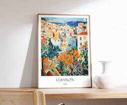 Lebanon Poster, Beirut Middle East Mediterranean Ancient Ruins Souk Lebanese Decor - thumbnail 1