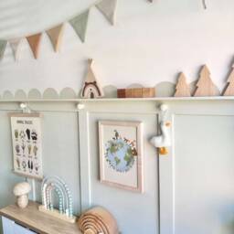 Linen Bunting - Rattan, Sage & Mustard Fabric Baby Shower Nursery Decor Wall Hanging Room Garland - thumbnail 2