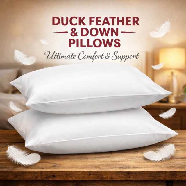 Duck Feather & Down Pillows Non-Allergenic Super Soft Extra Filled Support Hotel Quality in Pack Of 2 & 4 - image 1