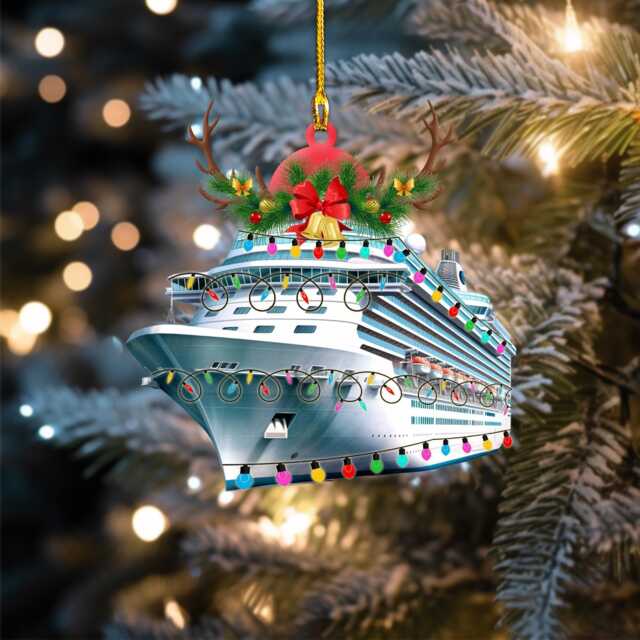 Custom Name Cruise With Led Light & Reindeer Hord V1 Christmas Ornament, Tree Hanging Decor, Flat 2D Ornament Acrylic/ Wooden - image 1