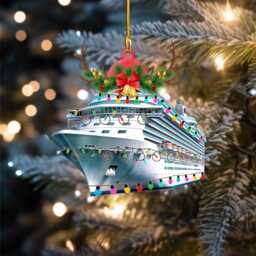 Custom Name Cruise With Led Light & Reindeer Hord V1 Christmas Ornament, Tree Hanging Decor, Flat 2D Ornament Acrylic/ Wooden