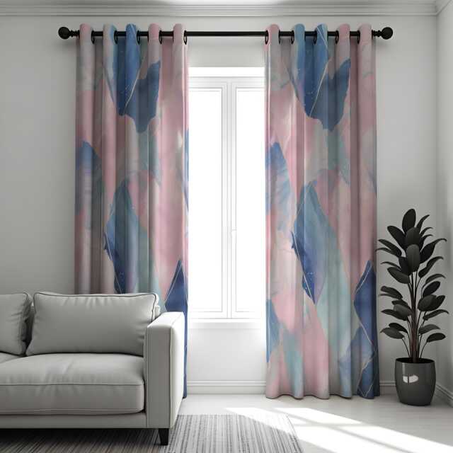 Pastel Blue Pink Abstract Curtains, Soft Artistic Watercolor Drapes, Modern Window Panels, Custom Sizes Eyelet Or Rod Pocket Options - image 1