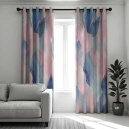 Pastel Blue Pink Abstract Curtains, Soft Artistic Watercolor Drapes, Modern Window Panels, Custom Sizes Eyelet Or Rod Pocket Options - thumbnail 1