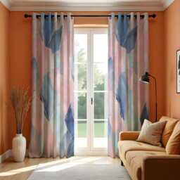 Pastel Blue Pink Abstract Curtains, Soft Artistic Watercolor Drapes, Modern Window Panels, Custom Sizes Eyelet Or Rod Pocket Options - thumbnail 2