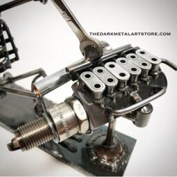 Upcycled Car Part Diesel Mechanic Sculpture Handmade Metal Art - thumbnail 1