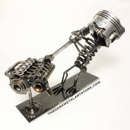 Upcycled Car Part Diesel Mechanic Sculpture Handmade Metal Art - thumbnail 2