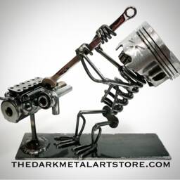 Upcycled Car Part Diesel Mechanic Sculpture Handmade Metal Art - thumbnail 3