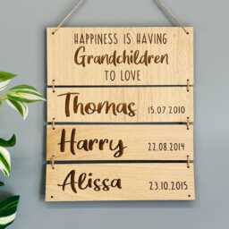 Personalised Wall Decoration Gift For Grandparents - Happiness Is Having Grandchildren To Love Add Names & Birth Dates - thumbnail 1