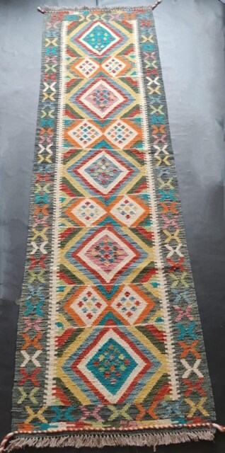 Kilim Runner Multicolour, Handmade Artisan Afghan Turkish Aztec Natural Wool Rug 292x79 cm - image 1