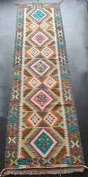 Kilim Runner Multicolour, Handmade Artisan Afghan Turkish Aztec Natural Wool Rug 292x79 cm - thumbnail 1
