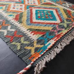 Kilim Runner Multicolour, Handmade Artisan Afghan Turkish Aztec Natural Wool Rug 292x79 cm - thumbnail 2