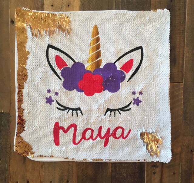 Sequin Pillow, Girls Babys Room Nursery Unicorn Custom Name Baby Shower Gift - image 1