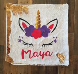 Sequin Pillow, Girls Babys Room Nursery Unicorn Custom Name Baby Shower Gift - thumbnail 1