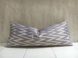 Handwoven Silk Ikat Lumbar Pillow Cover, Modern Accent - 10x24 - thumbnail 1