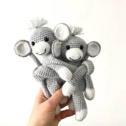 Grey Monkey Curtain Tiebacks. Crochet Ties. Animal Baby Room Decoration. Shower Gift - thumbnail 4