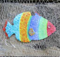 Upcycled Metal Fish Wall Art Tropical Coastal Decor - 6x11 - thumbnail 1