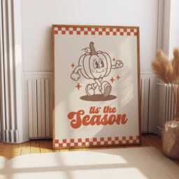 Retro Pumpkin Print, Tis' The Season Autumn Wall Home Decor, Fall Decoration, Halloween Art, Cute 2718 - thumbnail 3