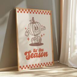 Retro Pumpkin Print, Tis' The Season Autumn Wall Home Decor, Fall Decoration, Halloween Art, Cute 2718 - thumbnail 1