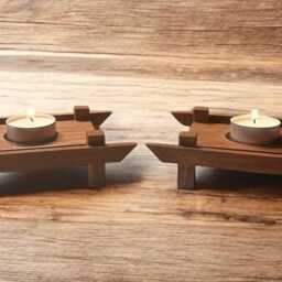 Rustic Cedar Tea Light Holder Asian Inspired Candle Decor - thumbnail 3