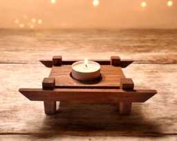 Rustic Cedar Tea Light Holder Asian Inspired Candle Decor - thumbnail 1