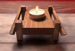 Rustic Cedar Tea Light Holder Asian Inspired Candle Decor - thumbnail 2