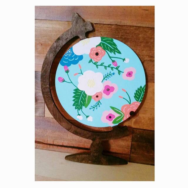 Hand Painted Floral Wood Globe // Wooden Wall Hanging Bohemian Nursery Decor Custom - image 1