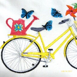 Yellow Embroidered Bicycle Pillow Cover Spring Floral Bike, May Decor - thumbnail 2