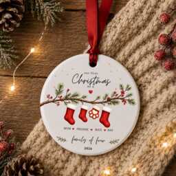 Our First Christmas As A Family Ornament Personalised Of Four Bauble Ceramic Decoration New Baby & Pet Keepsake Gift - thumbnail 4