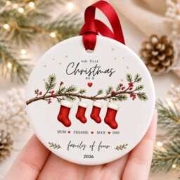 Our First Christmas As A Family Ornament Personalised Of Four Bauble Ceramic Decoration New Baby & Pet Keepsake Gift - thumbnail 3