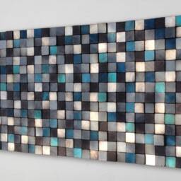 Geometric Wood Mosaic Wall Art - Reclaimed Pine, Grey Blue Turquoise - thumbnail 2