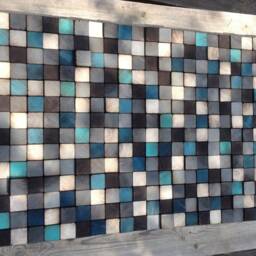 Geometric Wood Mosaic Wall Art - Reclaimed Pine, Grey Blue Turquoise - thumbnail 4
