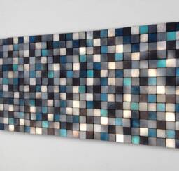 Geometric Wood Mosaic Wall Art - Reclaimed Pine, Grey Blue Turquoise - thumbnail 1